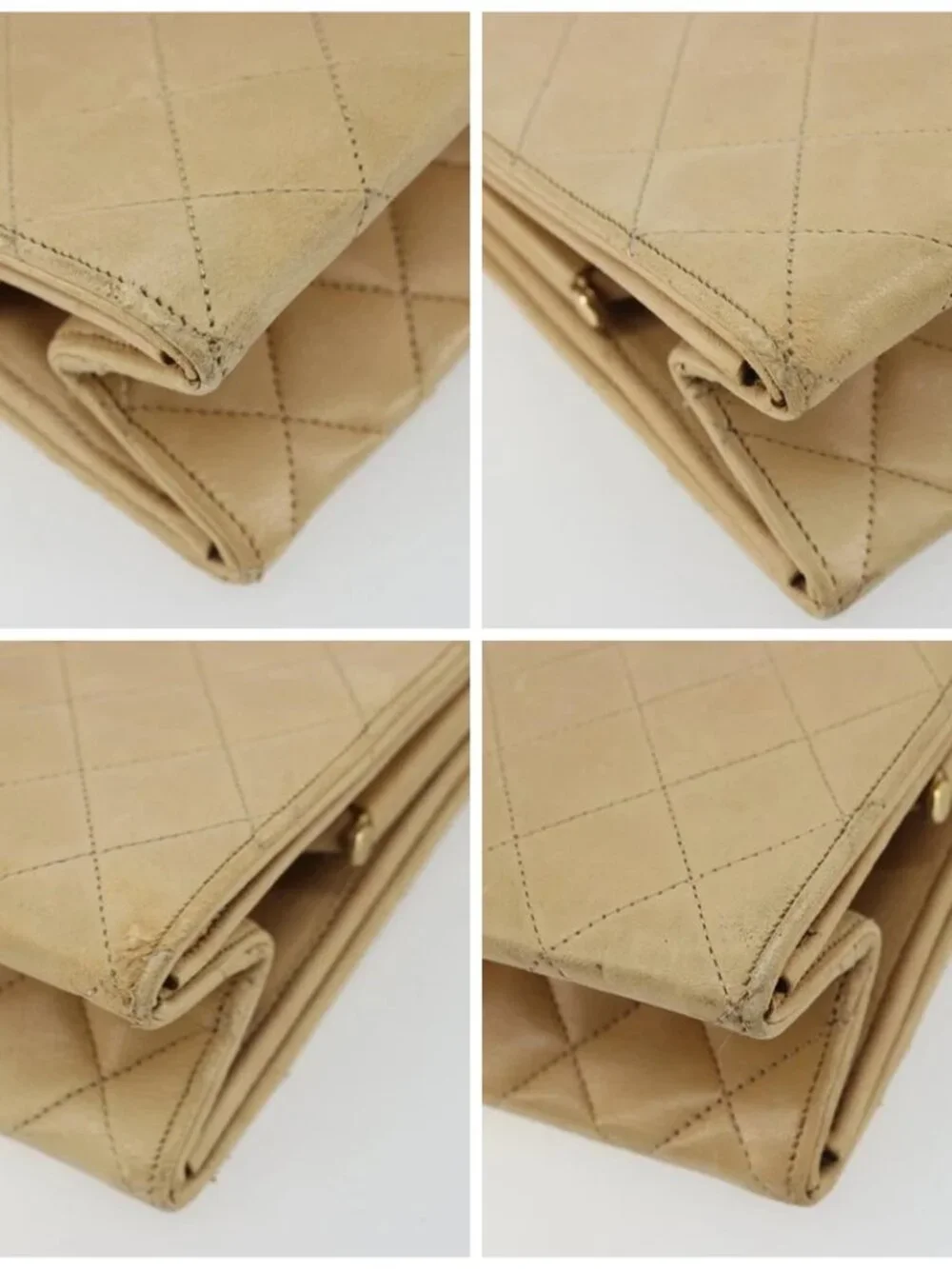 CHANEL Matelasse Chain Shoulder Bag Lamb Skin Beige Gold CC Auth 176218